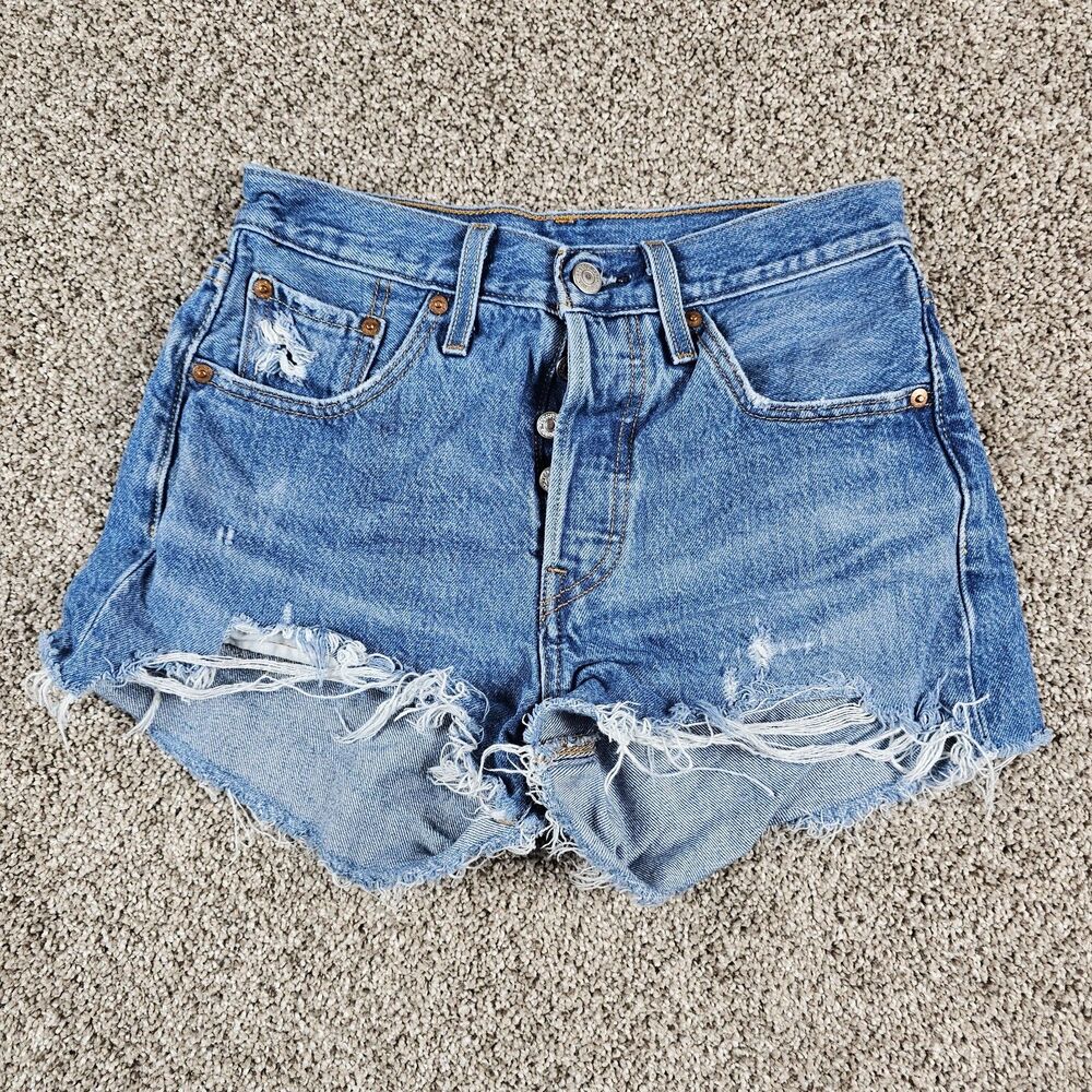 Levis 501 Shorts Womens 26 Cut Off Jorts 2" Inseam Premium Big E Distressed